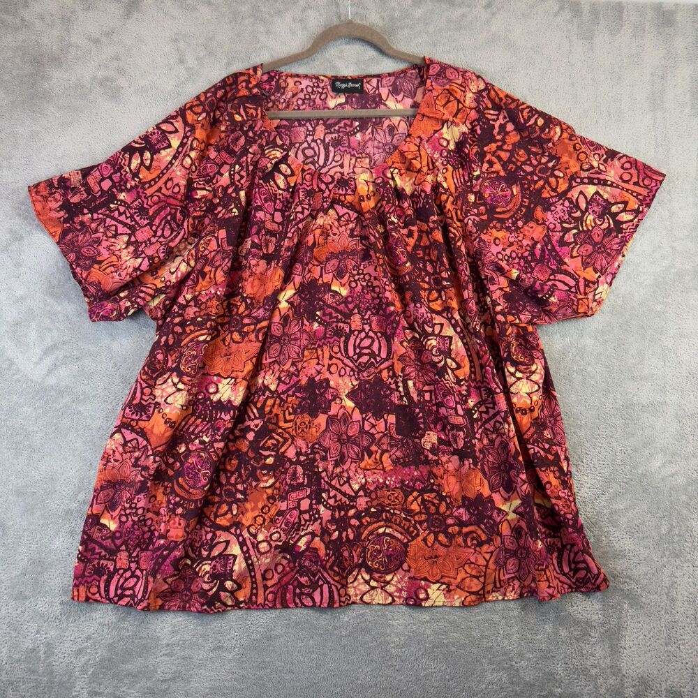 Maggie Barnes Blouse Womens 4X Multicolor Floral Short Sleeve Stretch Plus Size